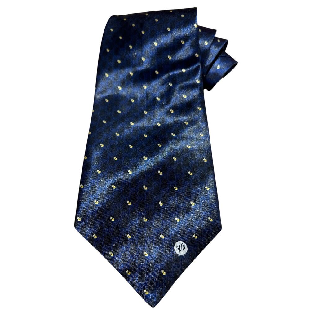Vintage 90s Versace Classic V2 Neck Tie Blue Black Yellow Shiny Formal Party Fun
